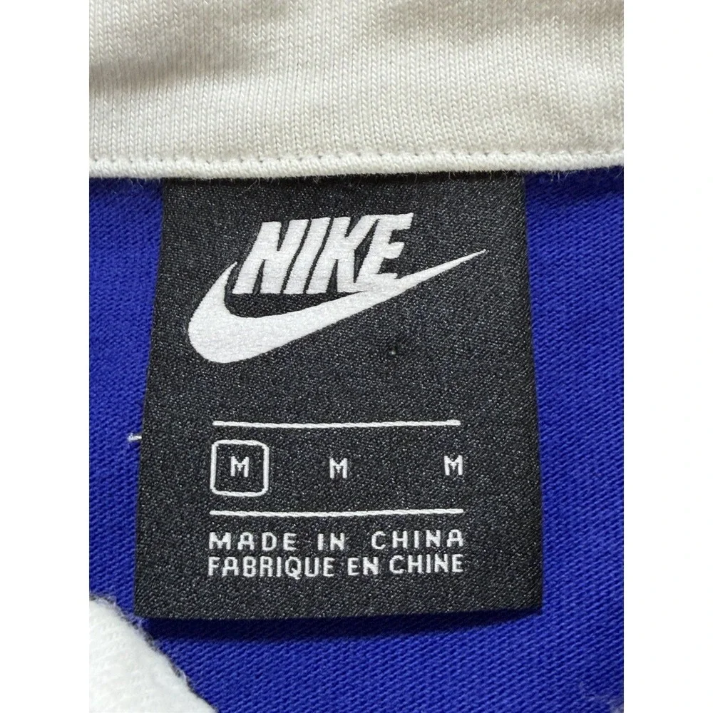 Nike Swoosh Rugby Shirt Mens M Blue White Striped Long Sleeve Polo CV0169-455